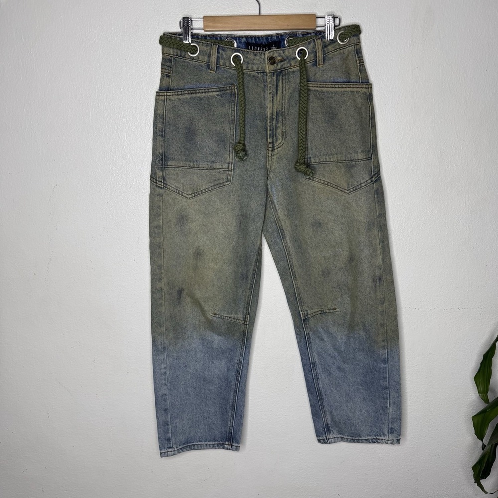 New Lioness Rush Hour Jean Stone Blue Grunge Rope Belt Distressed Women's Small